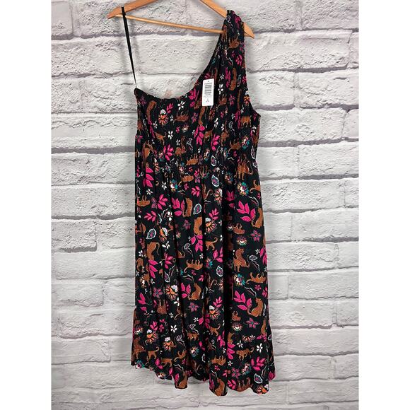 NWT‎ TORRID Women's 3X (3) Black Floral Leopard Midi Challis One-Shoulder Dress - Picture 5 of 15